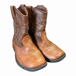 Wonder Nation Boots Children 9 Western Cowboy Brown Faux Leather Pull On Casual